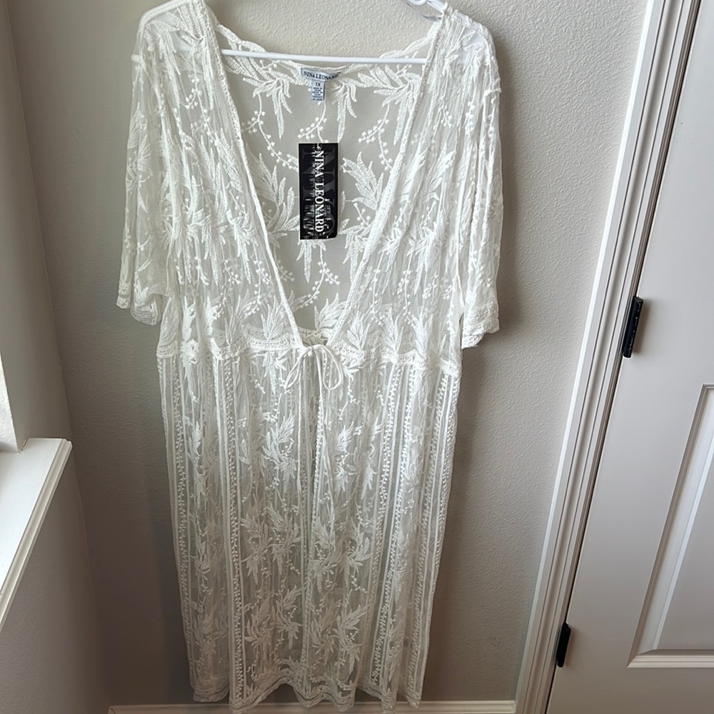 Nina Leonard - White - Coverup w/tie Closure - Size 1X - NWT